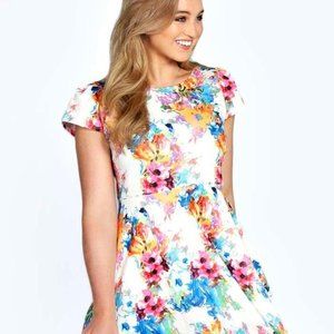 boohoo Floral Pattern Skater Dress